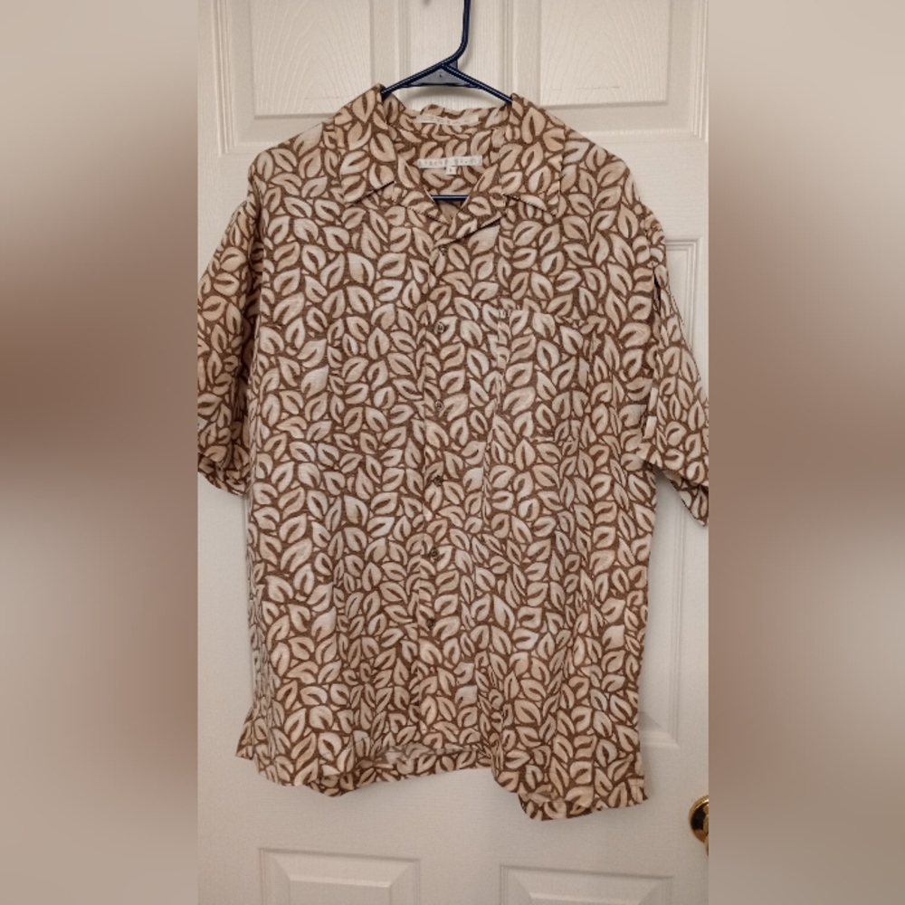 Perry Ellis Brown Leaf Print Casual Shirt
